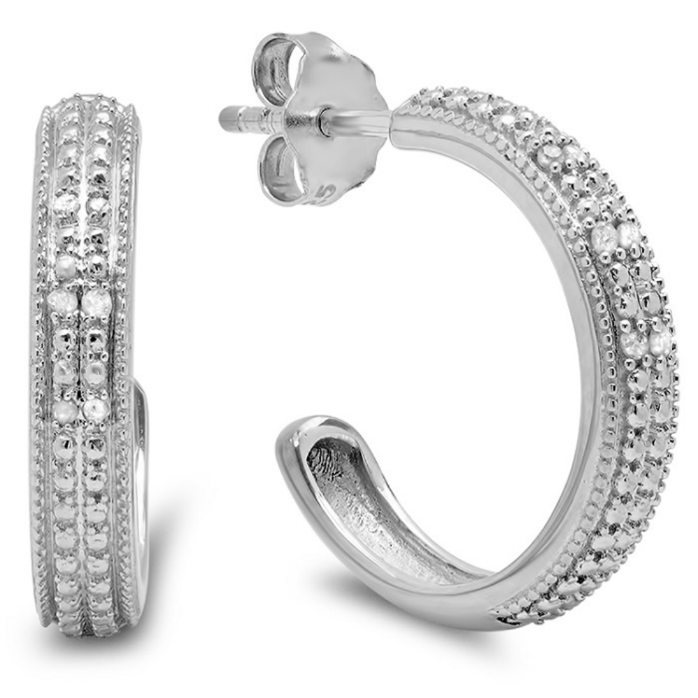 1/10ct Natural (REAL) Diamond Hoop Earrings in Sterling Silver eBay
